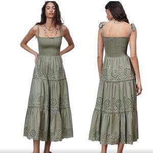 ZARA - Sage green embroidered eyelet maxi dress, size XS